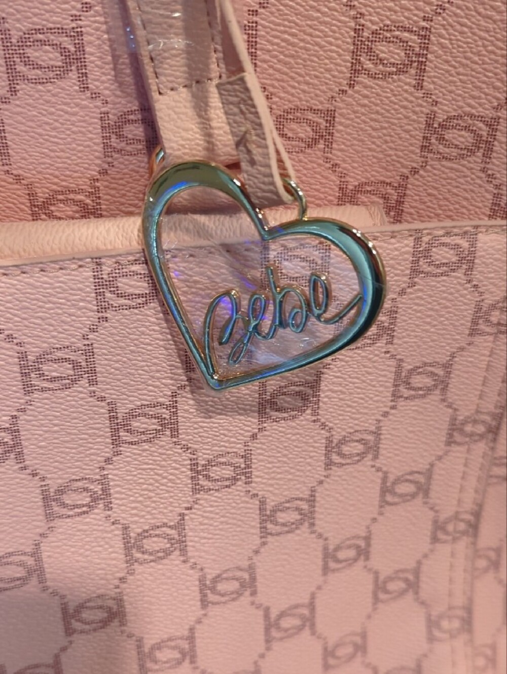 bebe Pink Monogram Tote with Matching Crossbody Pouch - Picture 6 of 7